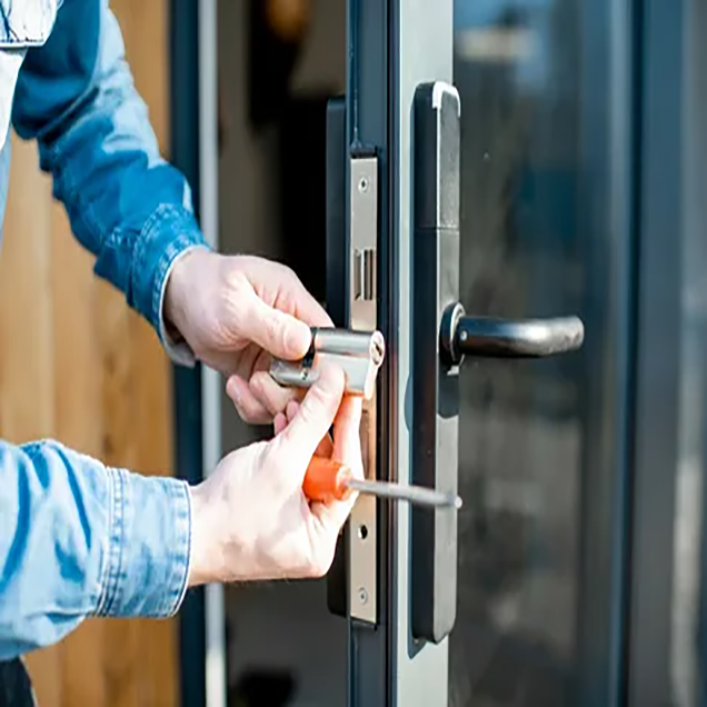 Technicain fixes door
